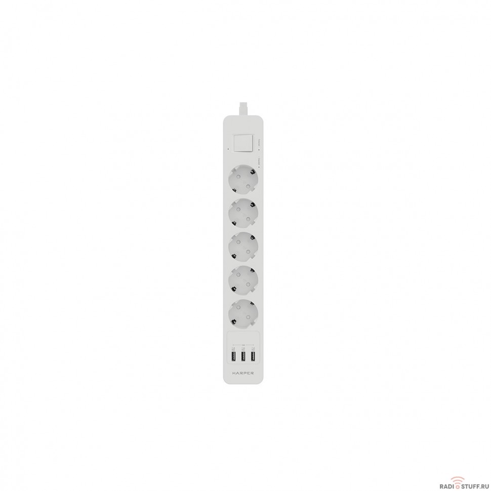 Harper Сетевой фильтр с USB зарядкой UCH-560 White (5 роз.,3м.,3 x USB 2.4A (max 3.4A), 4000W) {H00003014}